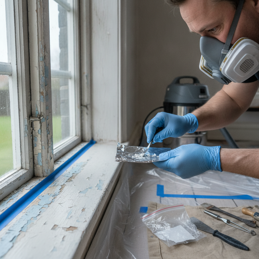 maler, bly i maling, blytest, malingtest, prøvetagning, laboratorieanalyse, renovering, indendørs, ældre hus, villa, vindue, vindueskarm, træværk, afskrabning, slibestøv, støvkontrol, hepa støvsuger, plastafdækning, værnemidler, arbejdsmiljø, sikkerhed, farligt affald, hus, bolig, håndværker