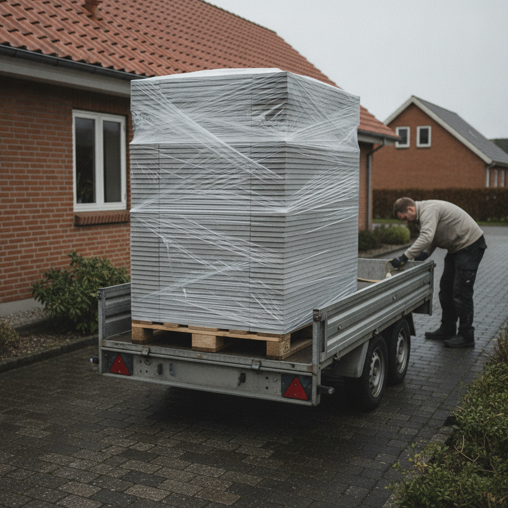 nedriver, affaldshåndtering, fibercementplader, eternitplader, asbestfri, sortering, emballering, plastikfolie, palle, trailer, udendørs, indkørsel, parcelhus, mursten, byggeaffald, deponi, genbrugsstation, renovering, sikkerhed, dokumentation, transport, pris, tilbud, hus, bolig, håndværker