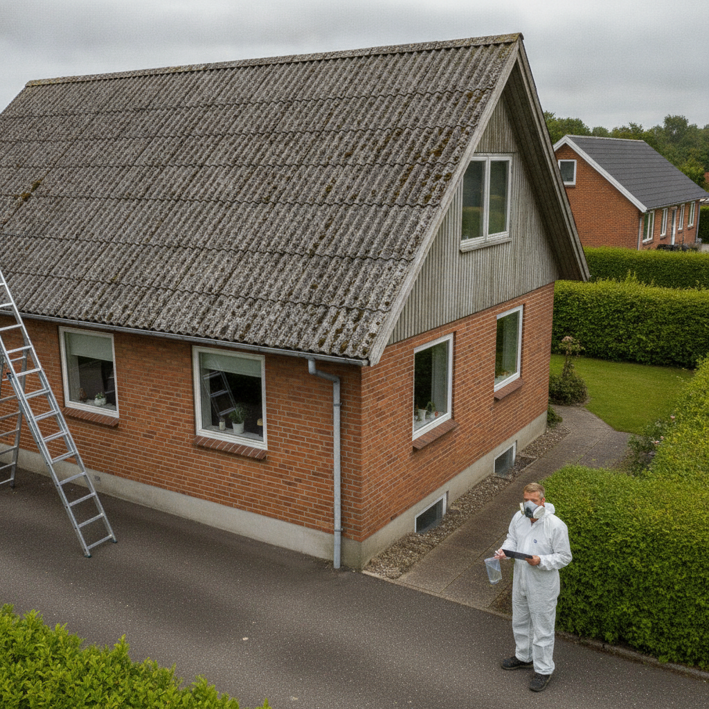 miljøsanering, asbest, asbesttjek, asbestmistanke, asbesttest, tjekliste, udendørs, parcelhus, dansk parcelhus, 70er hus, eternittag, bølgeeternit, tagplader, facadeplader, beklædning, mursten, tag, facade, renovering, vedligeholdelse, sikkerhed, professionel, hus, bolig, håndværker