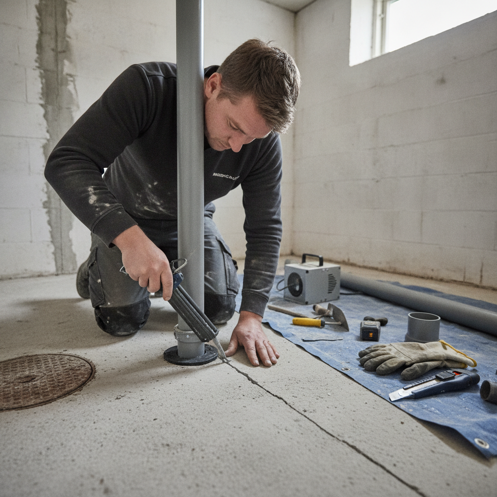 vvs, radonsikring, radonsug, radonspærre, tætning, revner i gulv, rørgennemføring, ventilation, indendørs, kælder, parcelhus, betongulv, pvc-rør, fugemasse, renovering, indeklima, radonmåling, radon, professionel, byggearbejde, pris, tilbud, hus, bolig, håndværker