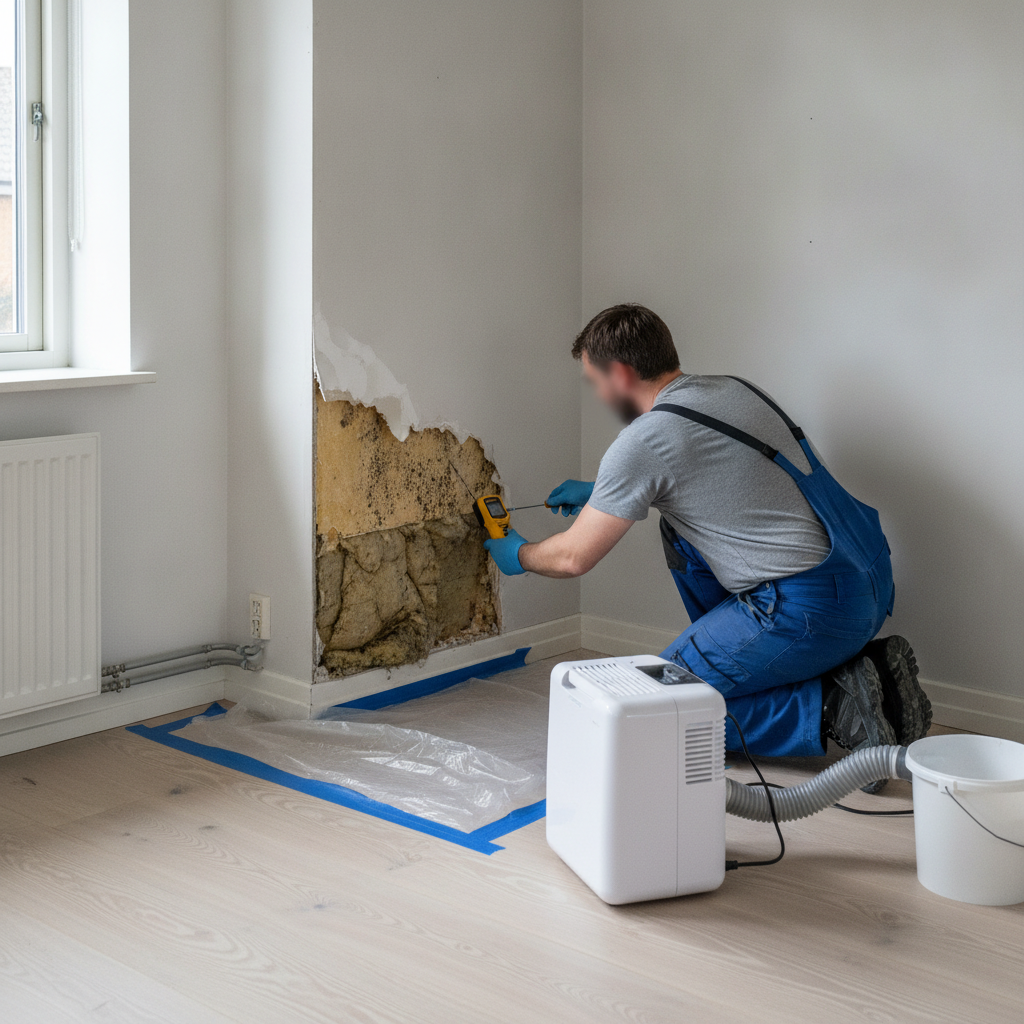 skimmelsvamp, vandskade, fugt, fugtskade, fugtmåling, fugtmåler, affugter, indeklima, skimmel, skimmeltest, skimmelundersøgelse, skimmel i væg, gipsvæg, isolering, renovering indendørs, skadeudbedring, forsikring, pris, tilbud, parcelhus, indendørs, hus, bolig, håndværker
