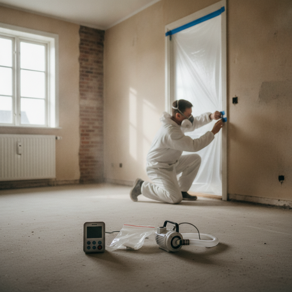 indeklima, støv, partikler, partikelmåling, luftmåling, støvmåler, måleudstyr, filterprøve, luftprøve, asbest, silika, kvartsstøv, renovering indendørs, byggeplads indendørs, afdækning, støvbarriere, værnemidler, maske, ventilation, parcelhus, dansk bolig, sundhedsrisiko, hus, bolig, håndværker